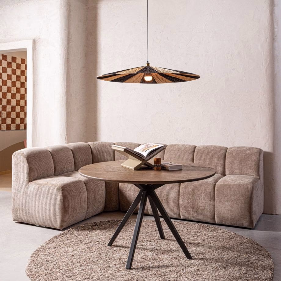 Woood Mojo eetbankje hoek met rugleuning ribstof