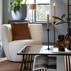 Senja draai fauteuil bouclé wit/zwart