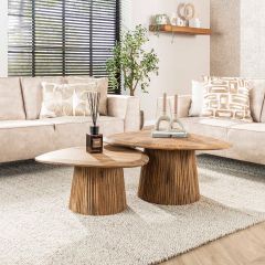 Roan salontafel set van 2 wave driehoekig blad - massief mango zandkleur