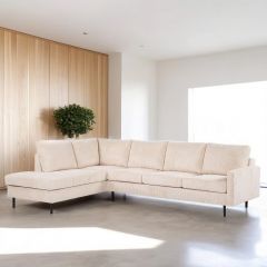 David 3-zits hoekbank links ribstof - beige