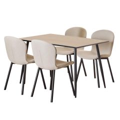 Nøra Gertrude rechthoekige eettafel 120x80x75 cm | ruw melamine - naturel + 4 eetkamerstoelen | stof Apia - beige