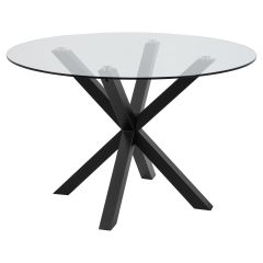 Nøra Donovan ronde eettafel Ø119x75.5 cm | zwart metaal onderstel | gehard glas - transparant
