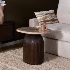 Starfurn Bijzettafel Noel 60 cm - donkerbruin/marmer