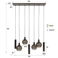 Fraaai Bruno hanglamp 4+3-lichts - bruin melkglas