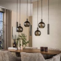 Fraaai Bruno hanglamp 4+3-lichts - bruin melkglas