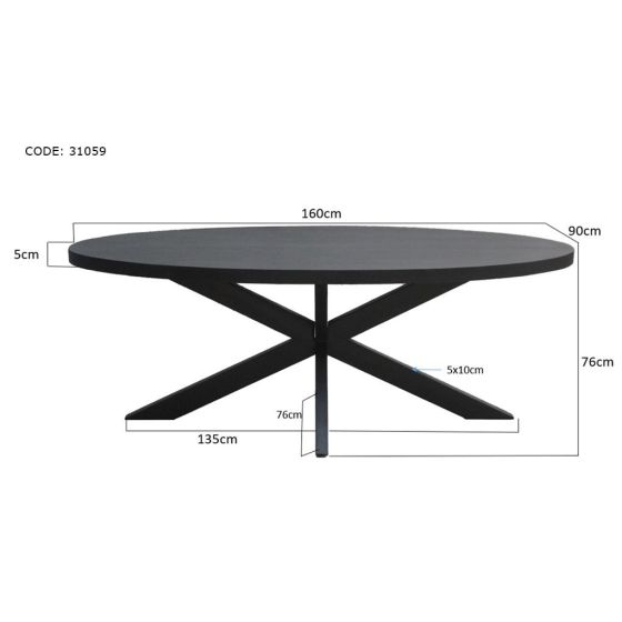 Kala eettafel ovaal 160 cm - zwart