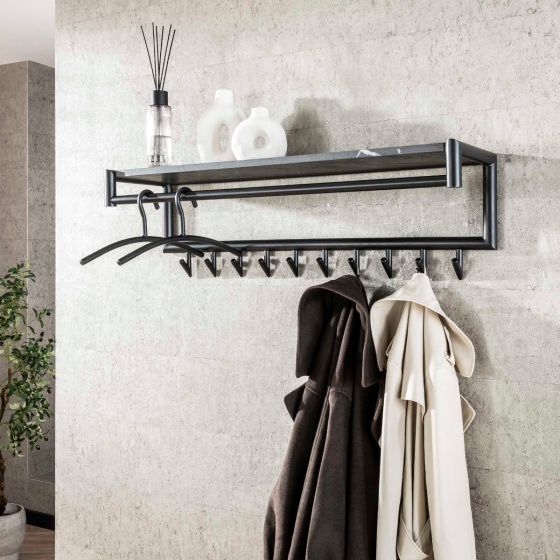 Weiss kapstok 10 haaks roede-hoedenplank -  zwart/bruin - OUTLET B