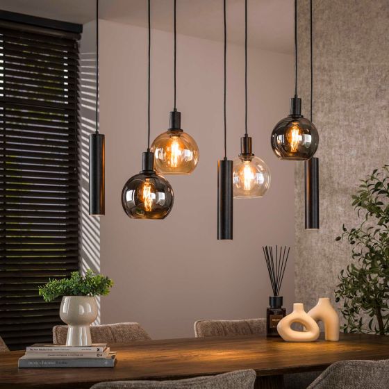 Bruno hanglamp tricolore 4+3-lichts - artic zwart