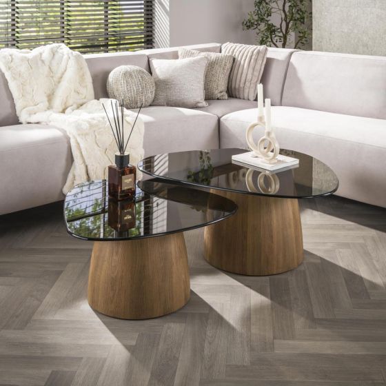 Caruso salontafels - driehoekig - set van 2 - smoked glass