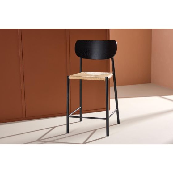 Polsty barkruk met rugleuning - rattan