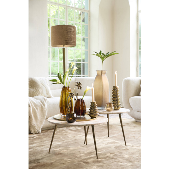 Zeca bijzettafel Ø59x41 cm - taupe marmer+antiek brons