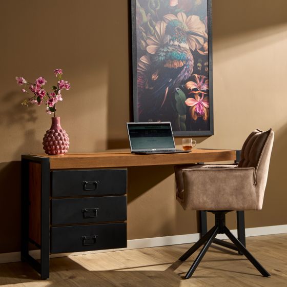 Bureau Boaz metalen lades - 145 cm - naturel