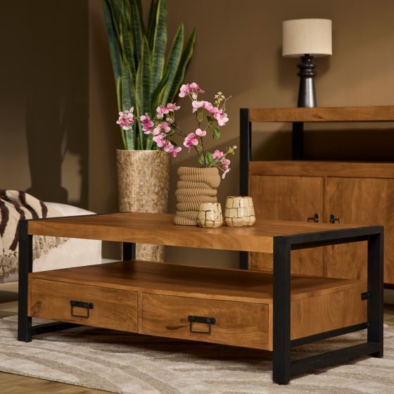 Rechthoekige salontafel Boaz met 4 lades - 120 cm - naturel