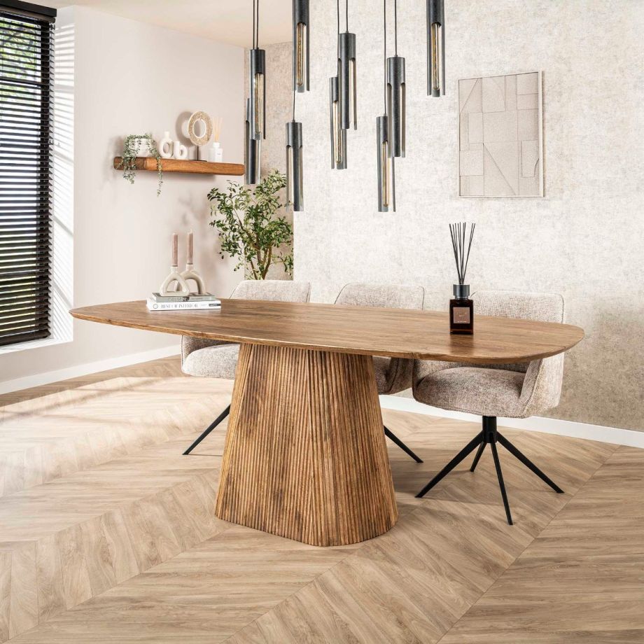 Sedona Deens ovale eettafel centrale poot 215 cm - massief mango zandkleur