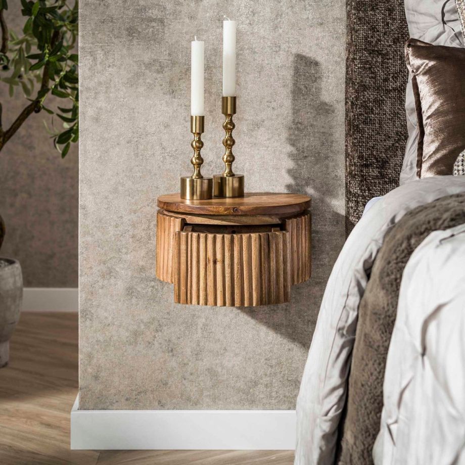 Sedona zwevend nachtkastje rond massief mango - zand