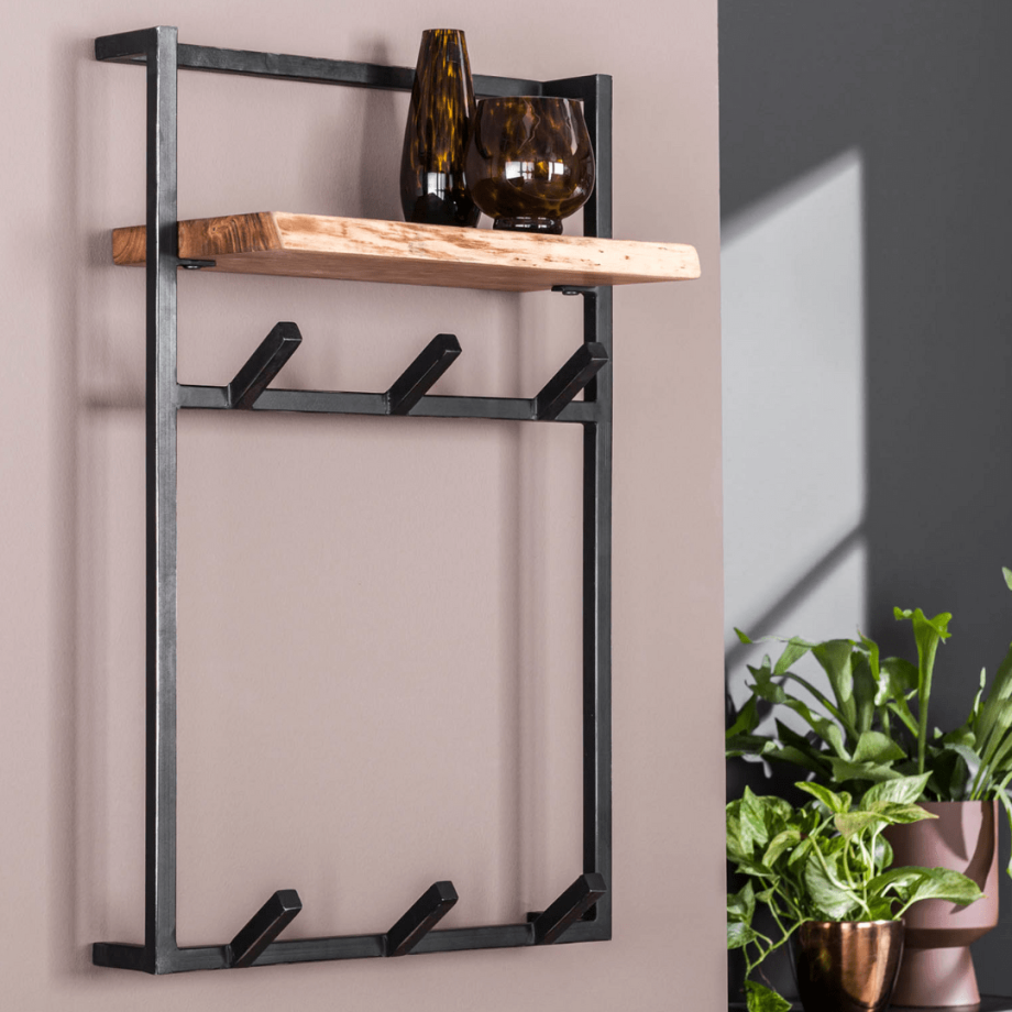 Woody kapstok metaal hoog met plank en 6 haken van het woonmerk Fraaai