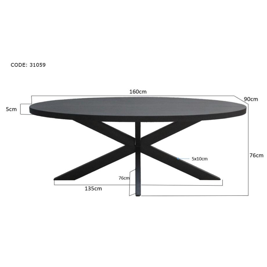 Livingfurn Kala eettafel ovaal 160 cm - zwart