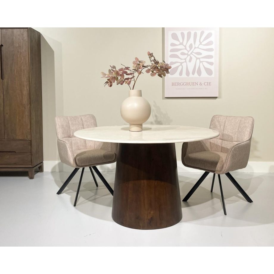 Bottecino eettafel ø130 cm - donkerbruin/beige