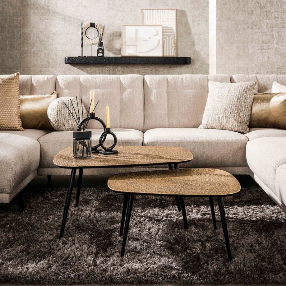 Fraaai Angela organische salontafels - set van 2 XXL metallic - antiek brons