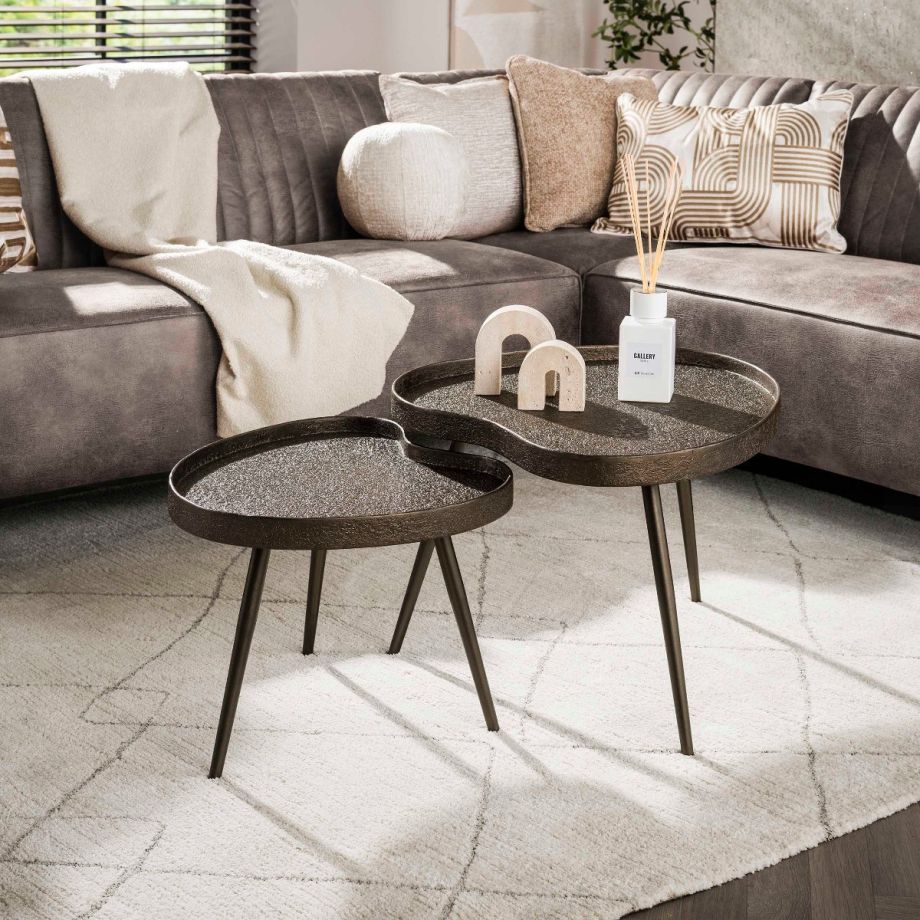 Bas salontafel niervormig set van 2 - brons metaal