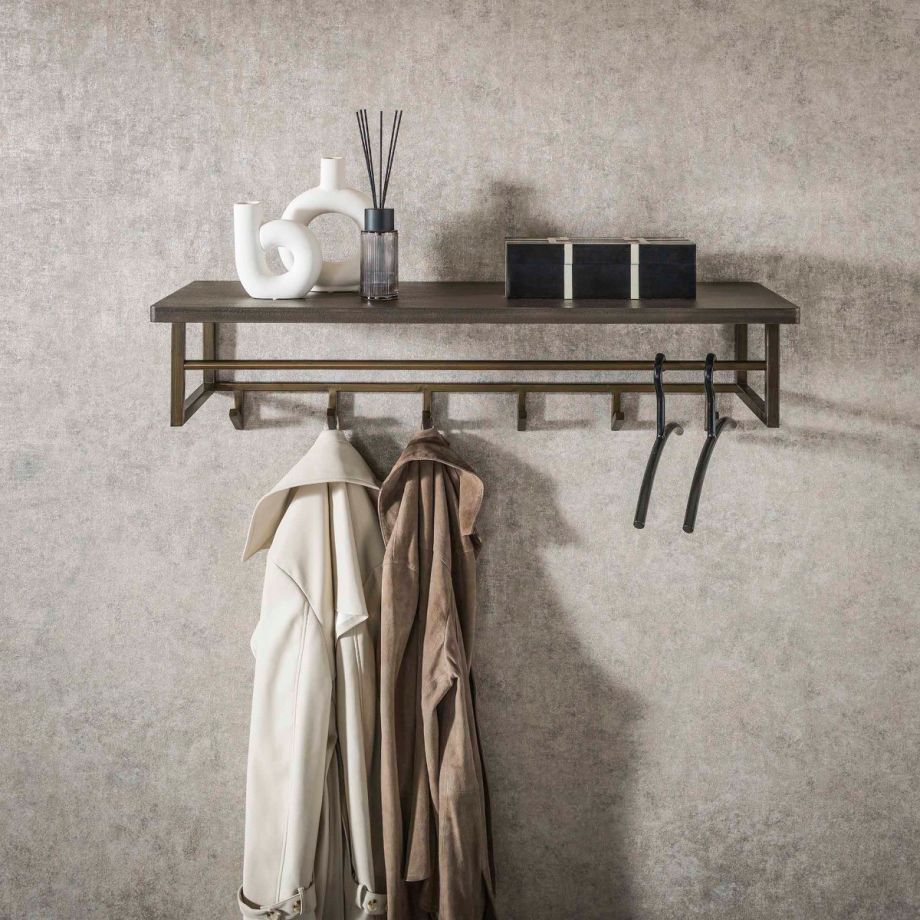 Nowi kapstok 6 haken hoedenplank - brons antiek
