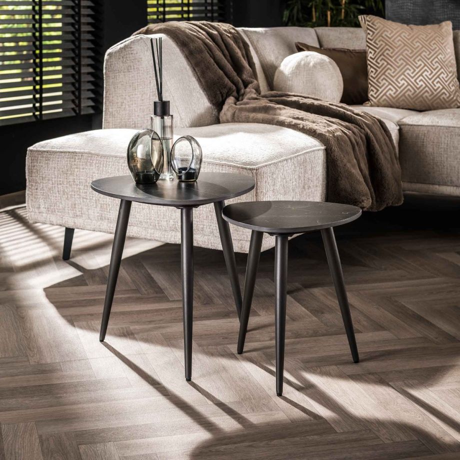 Timothy bijzettafel set van 2 - keramiek zwart