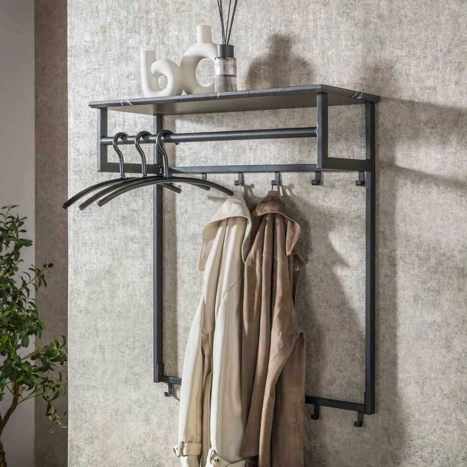 Fraaai Leonie kapstok roede 12 haaks - zwart bruin