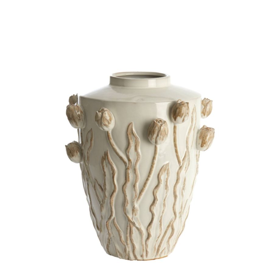 Juana vaas deco Ø38x45 cm keramiek - crème