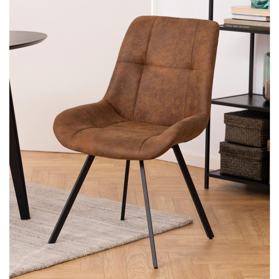 Nøra Taylor eetkamerstoel | zwart metaal onderstel | stof Preston - cognac
