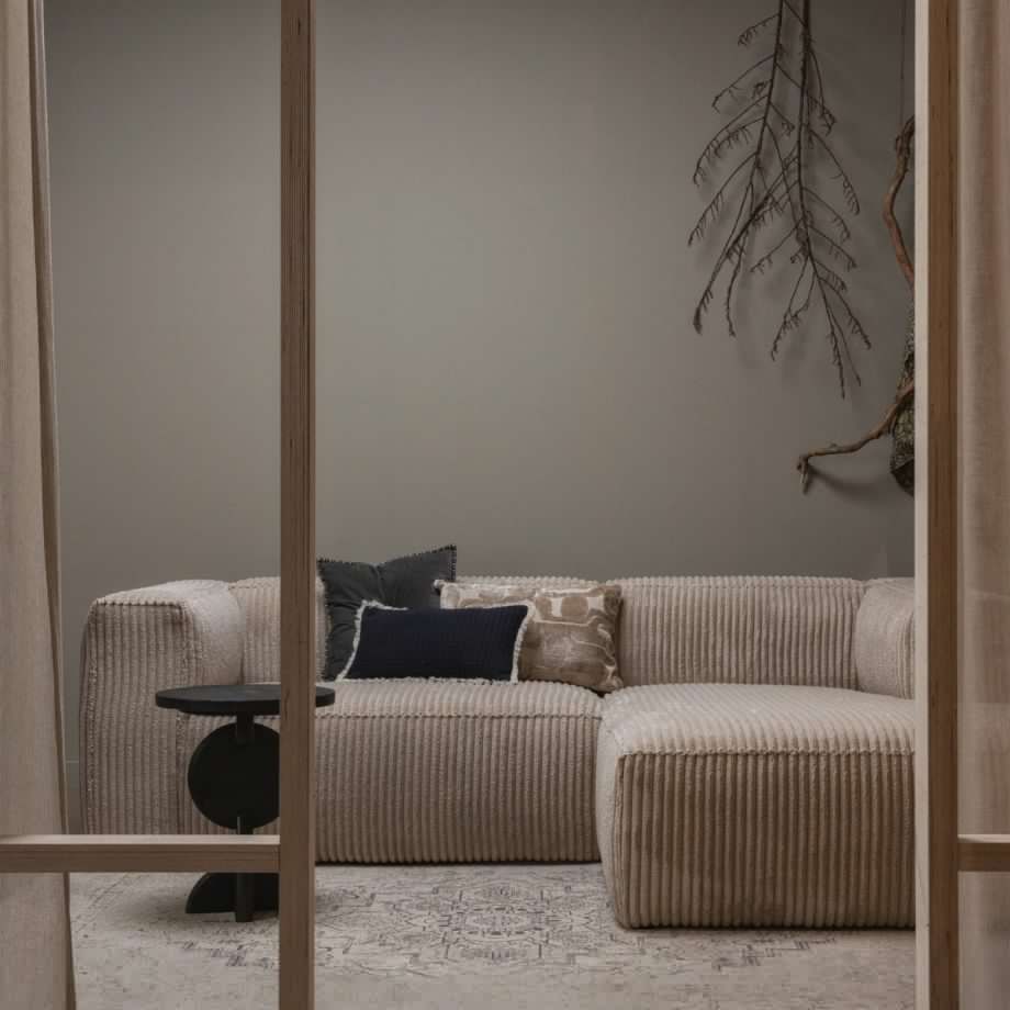 Woood Bean chaise loungue rechts grove ribstof - travertin