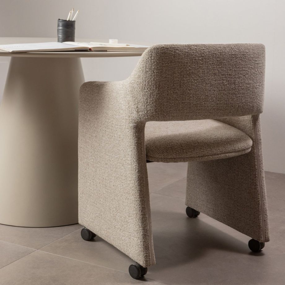 Lyric eetkamerstoel met wielen - greige