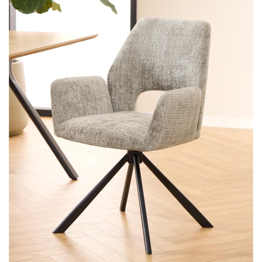 Nøra Linsa draaibare armstoel | zwart metaal onderstel | stof Juto - grijs