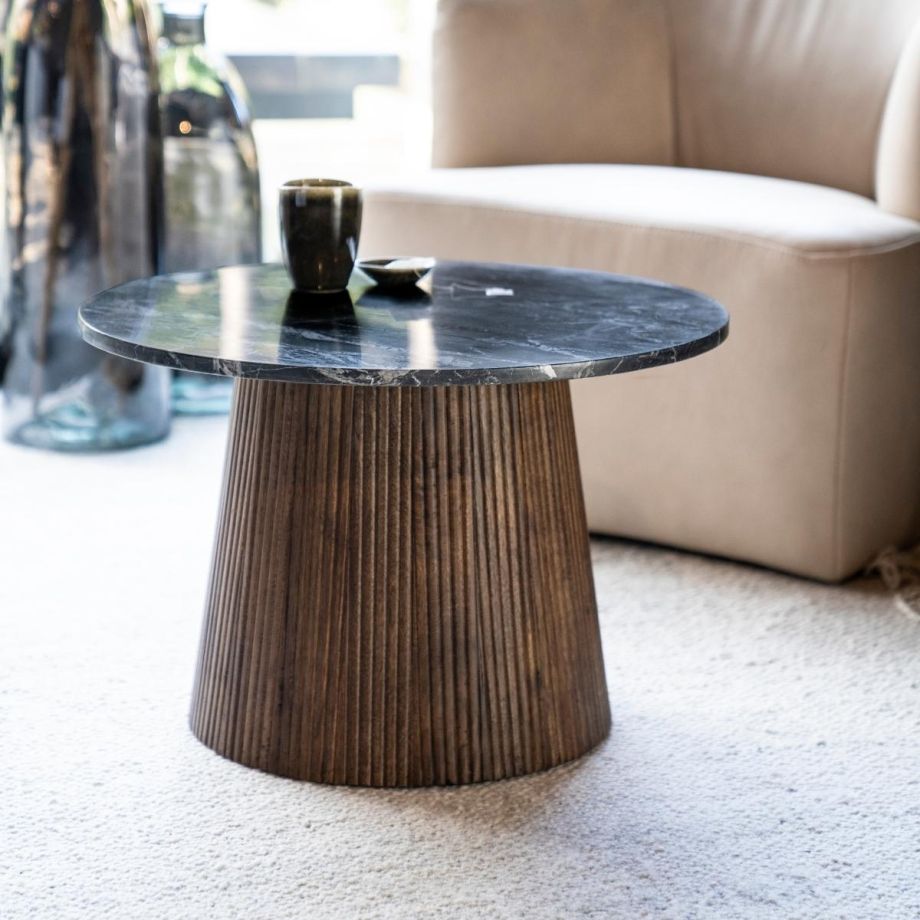 Eleonora Bijzettafel Maxim rond - Ø60x40 cm - mango hout/marmer