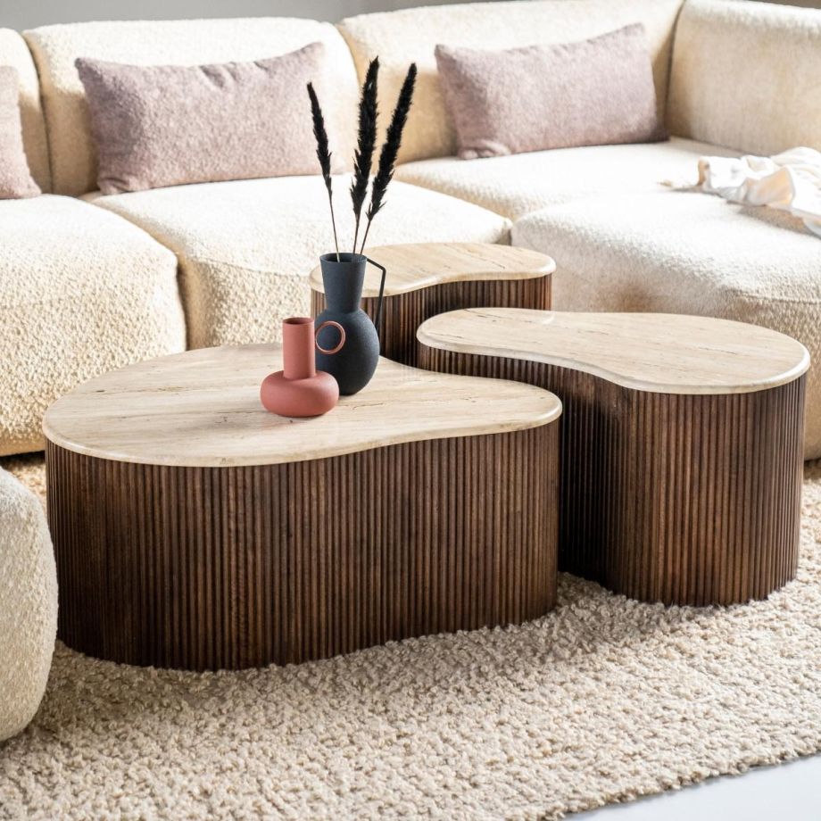 Eleonora Organische salontafel Mari - 83x72x34 cm - Mango hout & travertin