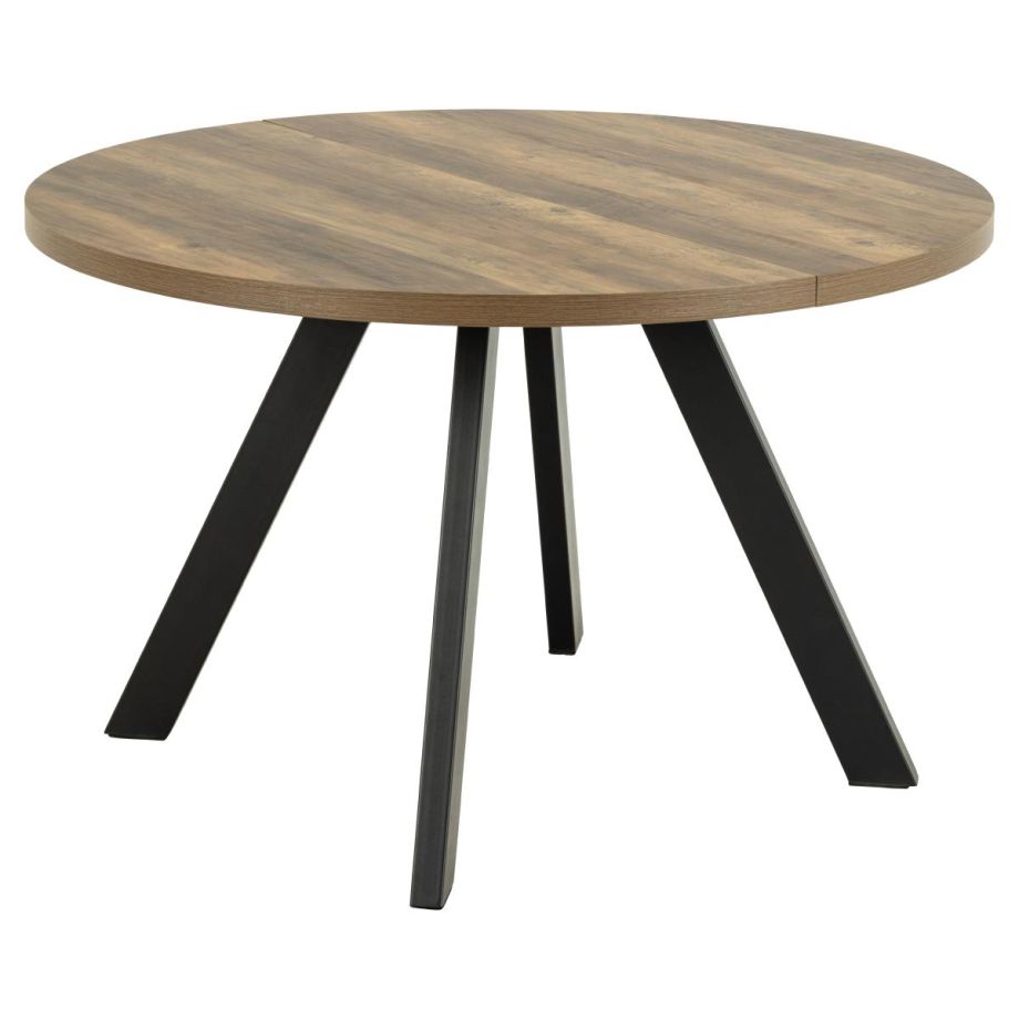 Nøra Keith ronde uitschuiftafel Ø120/210x75 cm | zwart metalen onderstel | ruw melamine - naturel