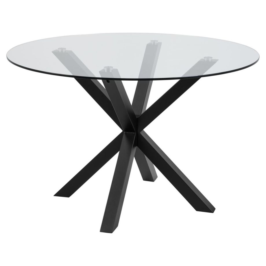 Nøra Donovan ronde eettafel Ø119x75.5 cm | zwart metaal onderstel | gehard glas - transparant