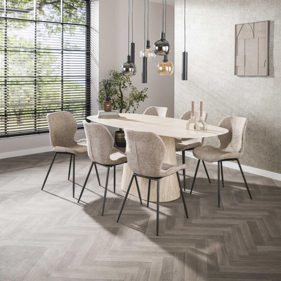 Giordano eettafel - deens ovaal - 180 cm - travertin look