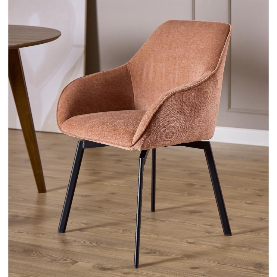 Calm terugdraai armstoel | zwart metaal onderstel | stof Danny - roze/bruin
