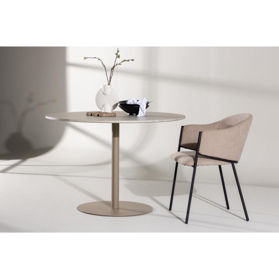 Zuna ronde eettafel - ø110 cm - marmerlook - beige