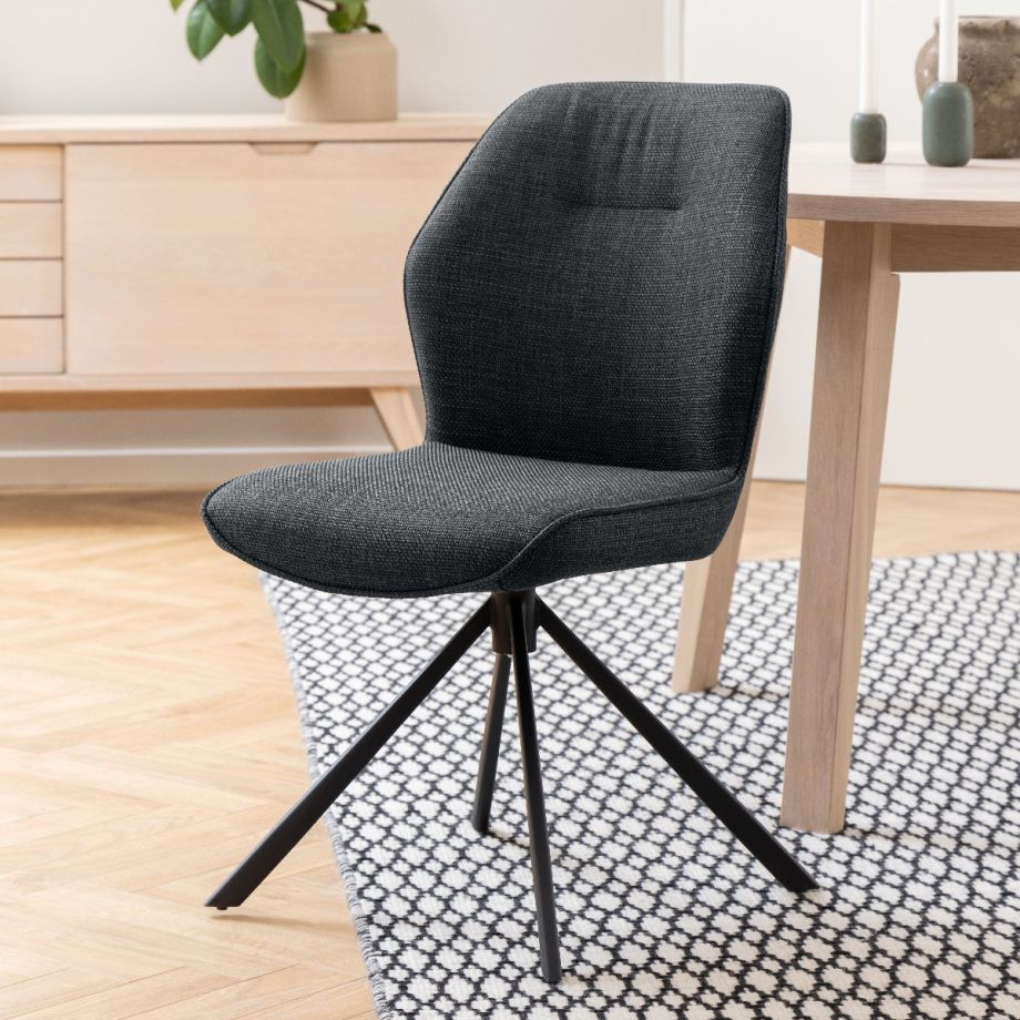 Nøra Mysa draaibare eetkamerstoel | zwart metaal onderstel | stof Basel - donkergrijs