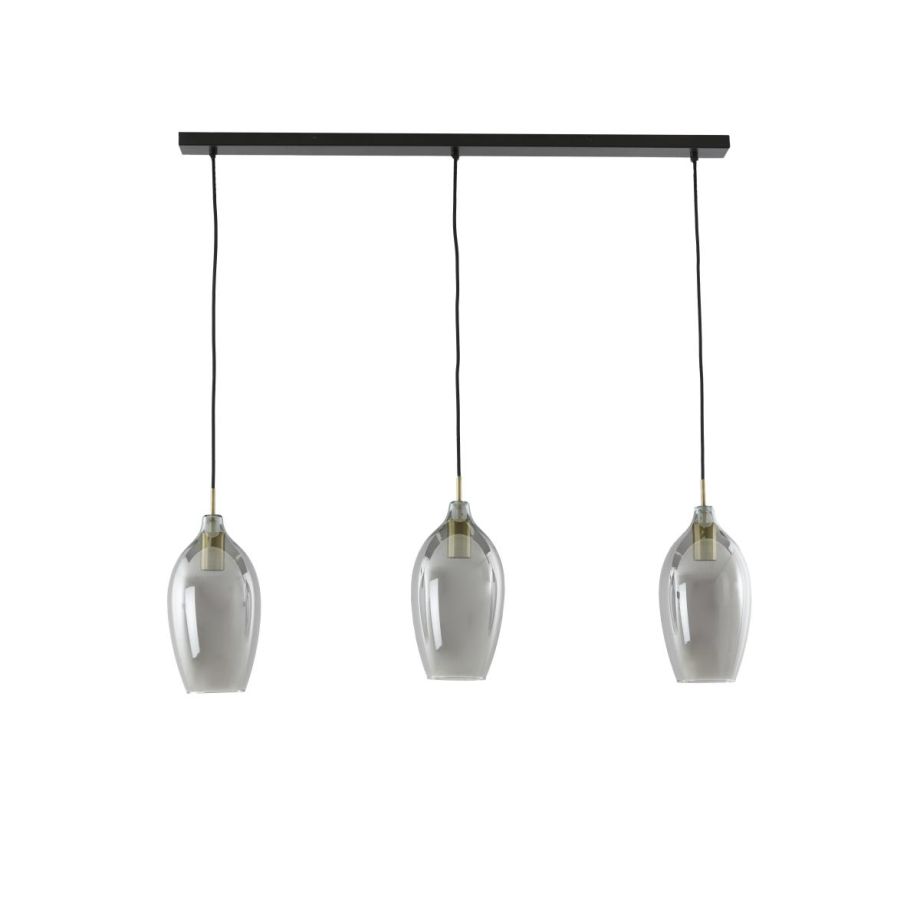 Lukaro hanglamp 3L 100x16,5x32 cm - antiek brons/glas smoke