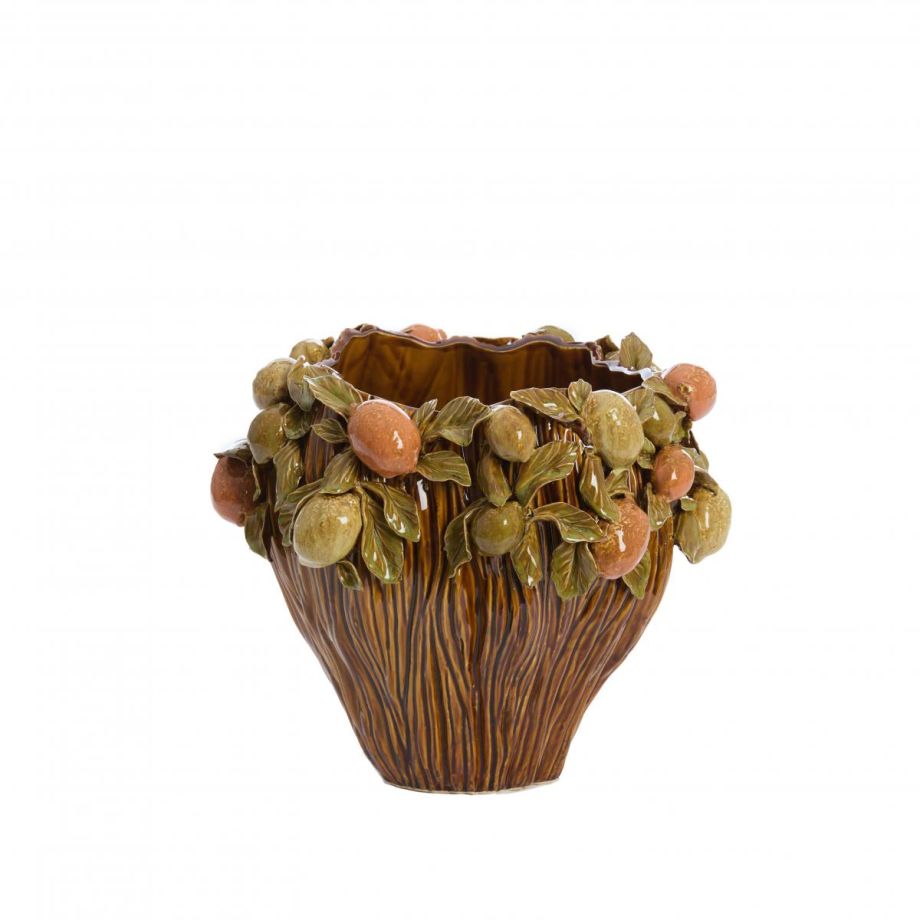 Lemoni vaas deco Ø38x33 cm - keramiek bruin-oranje+groen