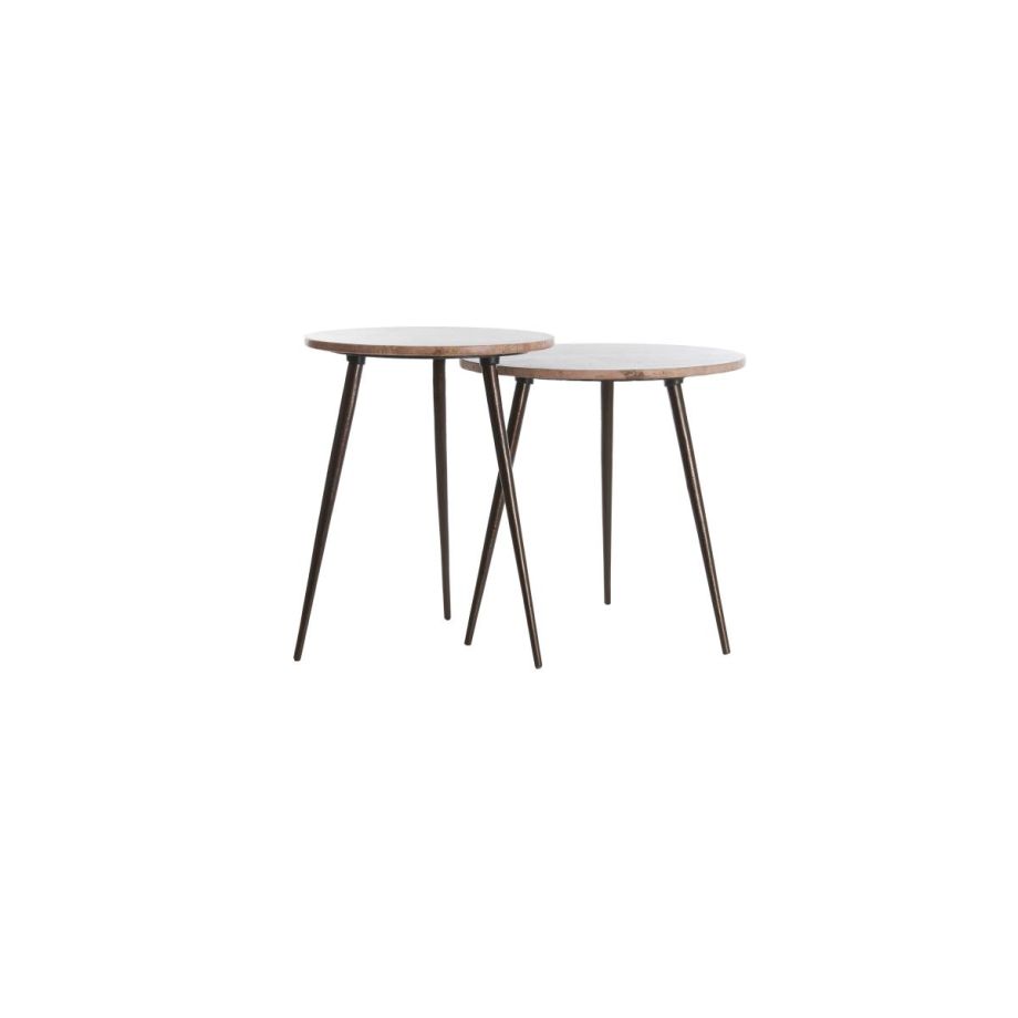 Zeca bijzettafel set van 2 - rood travertin/bruin