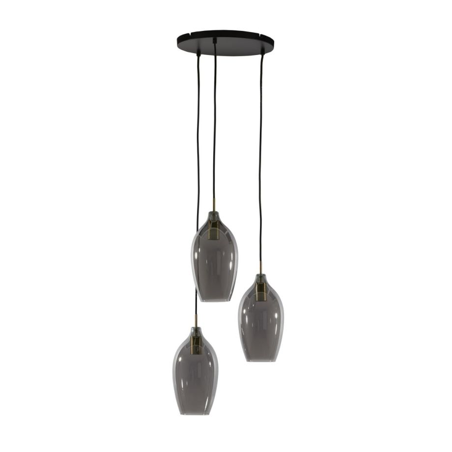 Lukaro hanglamp 3L Ø35x32 cm - antiek brons/glas smoke