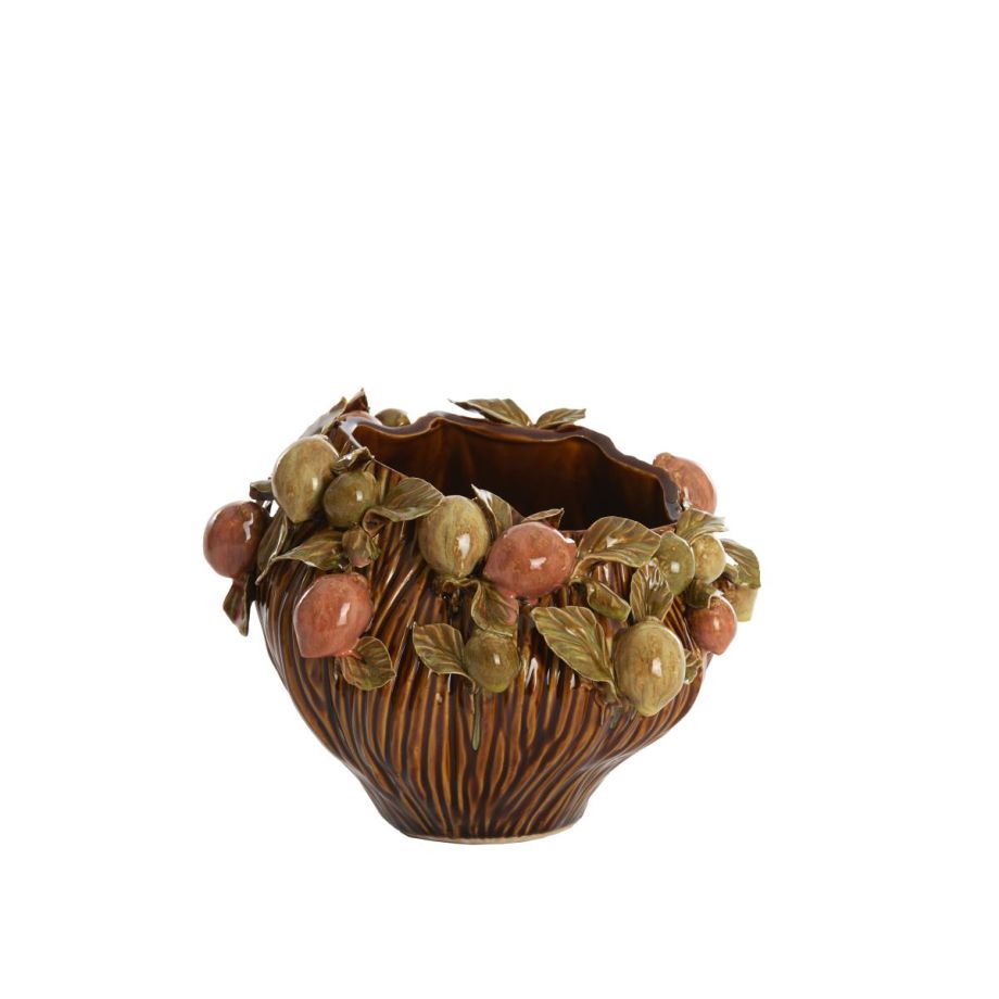 Lemoni vaas deco 26,5x24x20 cm - keramiek bruin-oranje/groen