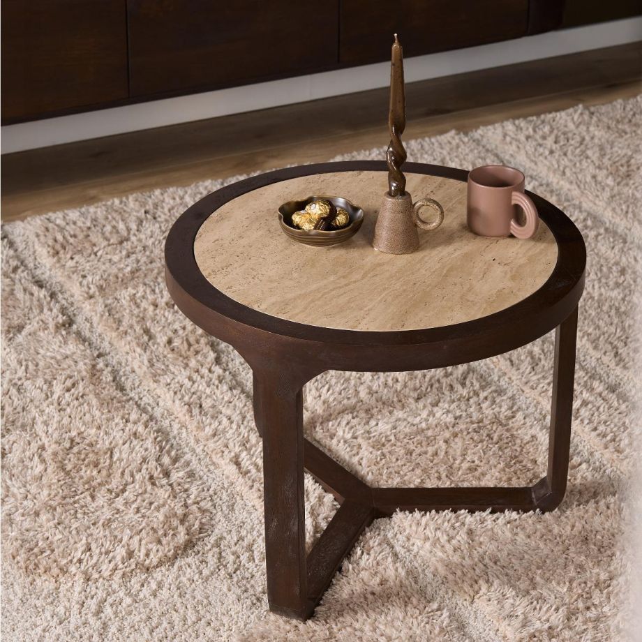 Starfurn Bijzettafel Morris 60 cm - donkerbruin/marmer