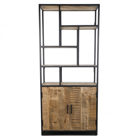 Open boekenkast 80x35x180 cm mangohout naturel/zwart van het woonmerk HSM Collection