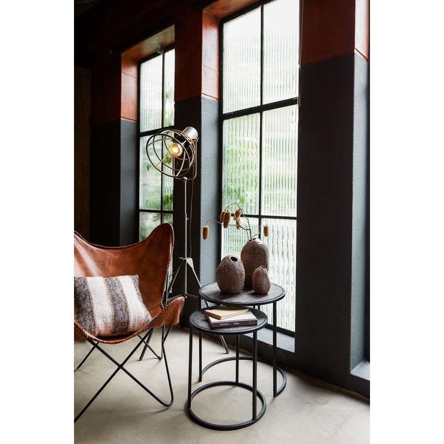 Doba bijzettafel hout set van 2 - antiek mat zwart