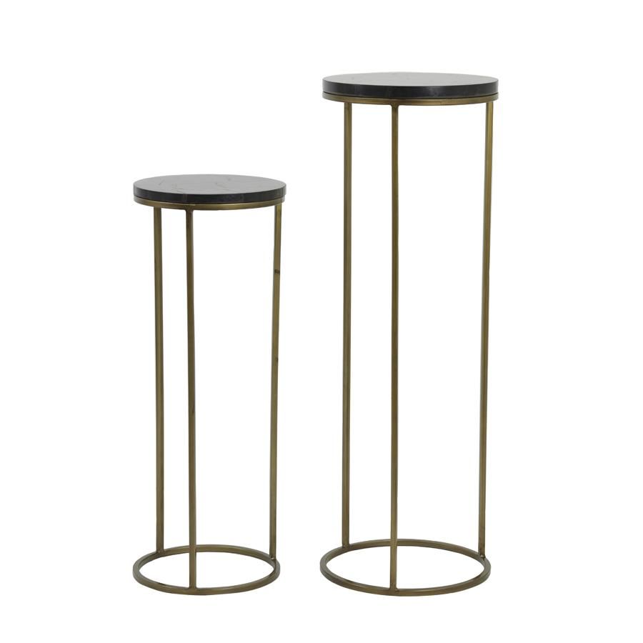 Light & Living Sobrina zuil set van 2 - zwart agaat/antiek brons