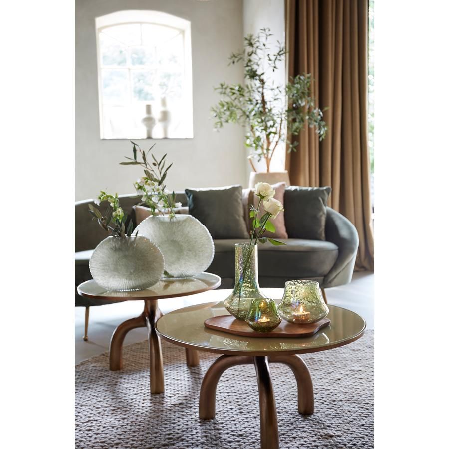 Mello salontafel Ø76 cm - glans bruin brons/glas taupe